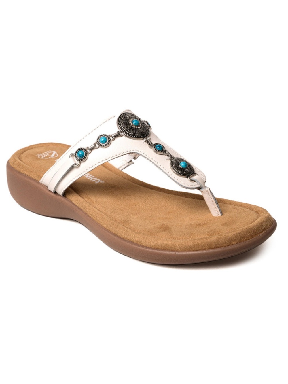 Minnetonka Leather Brecca Embellished Sandal White Boho Festival 5 Memory Foam